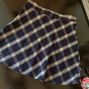Navy blue plaid skirt